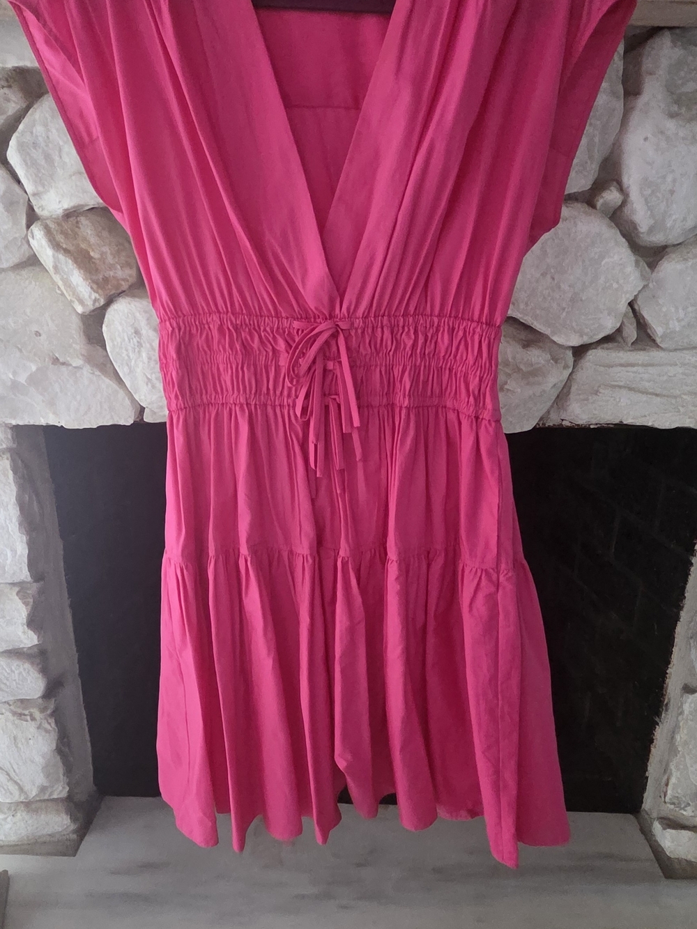 10 Crosby Derek Lam Hot Pink Tiered V-Neck Drawstring Midi Dress
